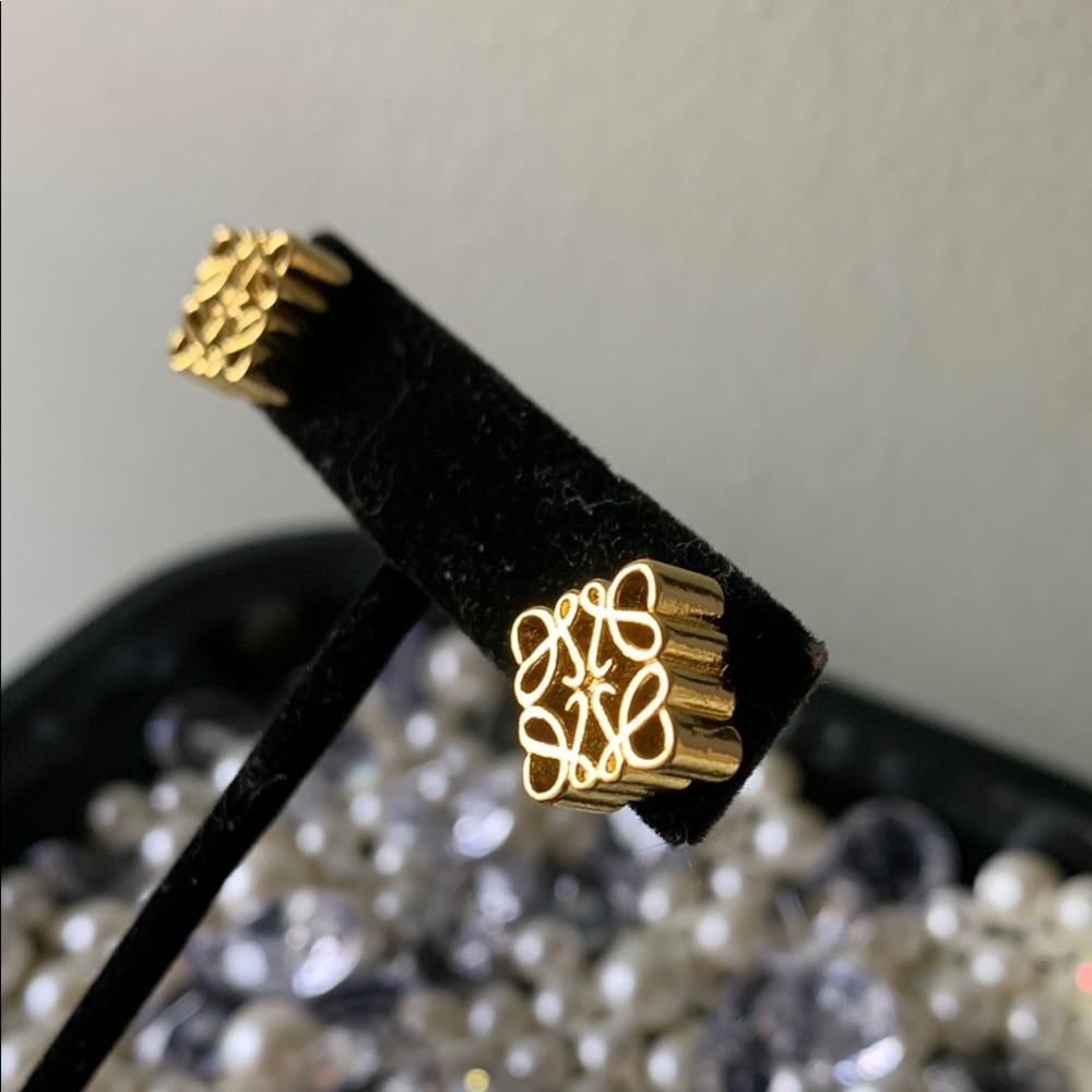 Gold Tone Anagram Stud Earrings